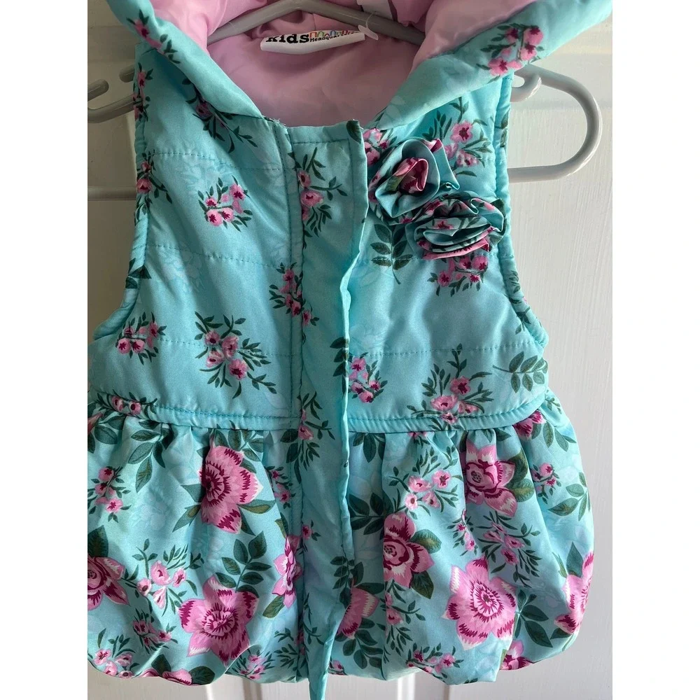 Kids Headquarters‎ Baby Girls Cute Y2K Floral Print Peplum Hooded Vest 12M